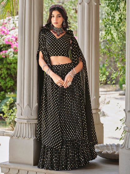 Black Color Metallic Foil Printed Ready to Wear Lehenga Choli