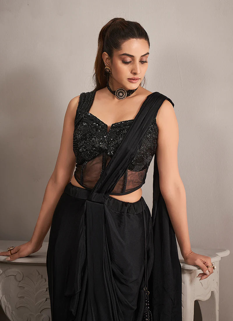 Designer Black Georgette Saree with Handcrafted Embroidery