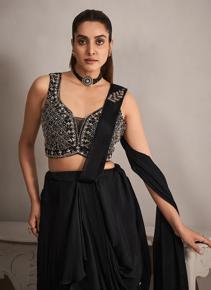 Designer Black Georgette Saree with Handcrafted Embroidery