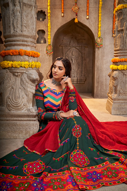 Green and Red Kutchi Rajwadi chaniya choli