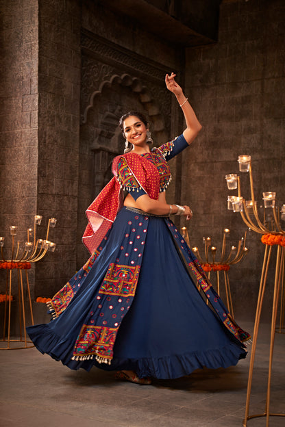 Blue Thread Embroidered Chaniya Choli adds a festive touch for Navratri