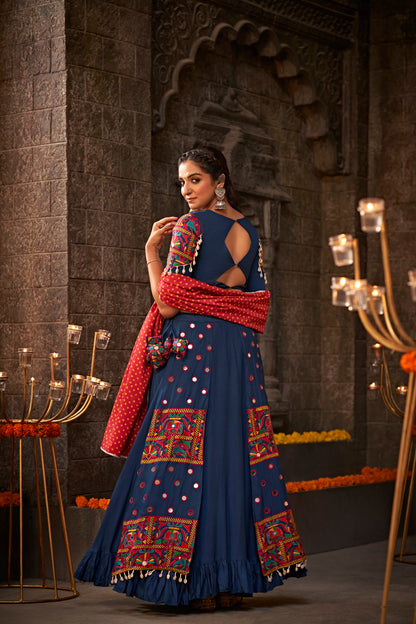 Blue Thread Embroidered Chaniya Choli adds a festive touch for Navratri