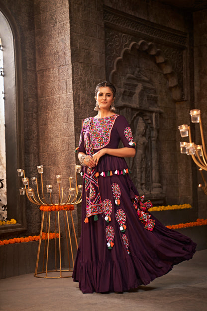 Purple Thread Embroidered Chaniya Choli adds a festive touch for Navratri