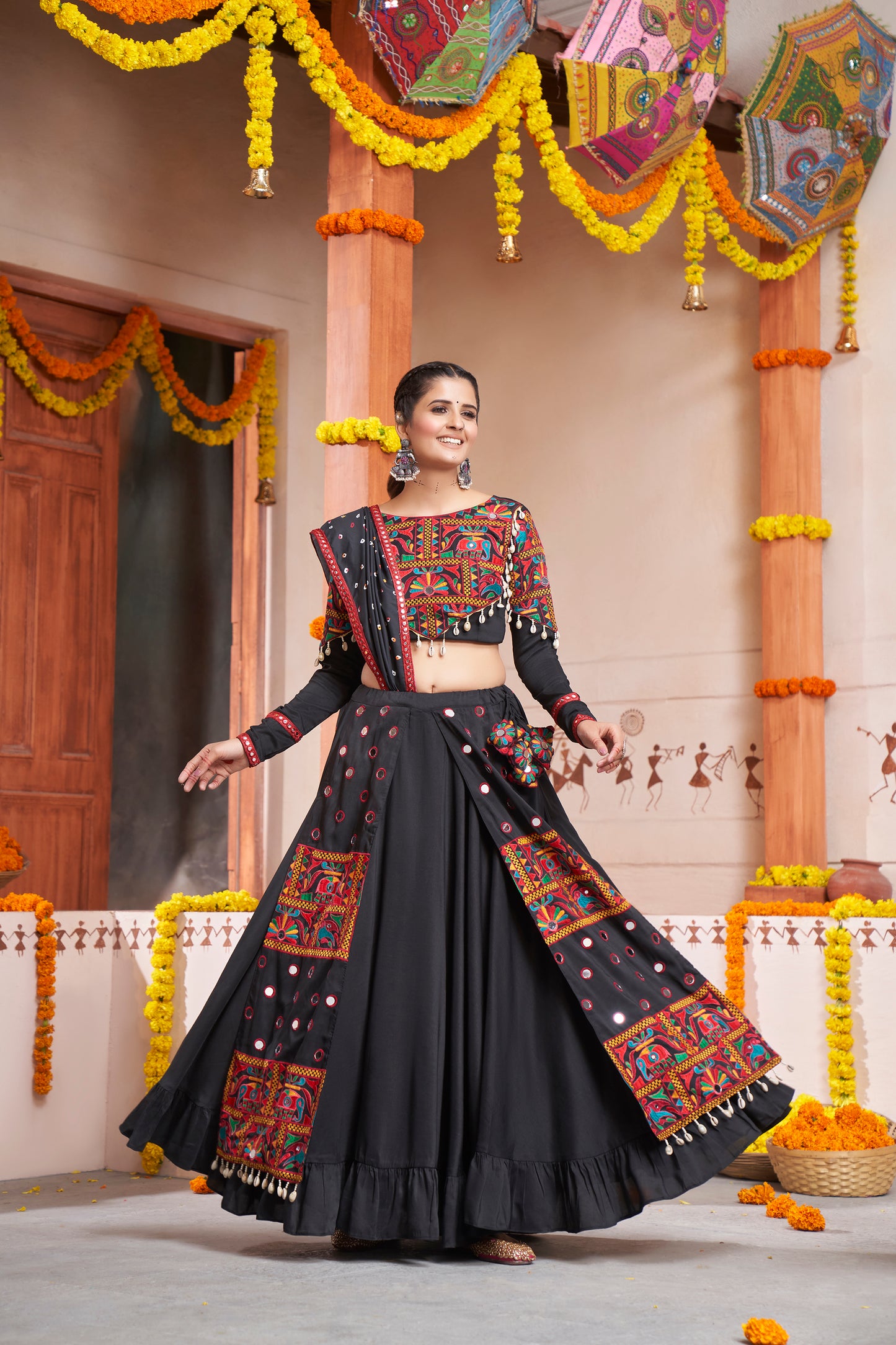 Black fancy chaniya choli with exclusive embroidered work