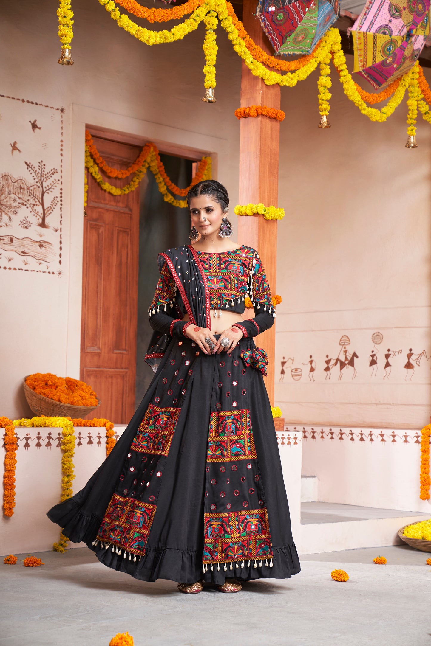 Black fancy chaniya choli with exclusive embroidered work