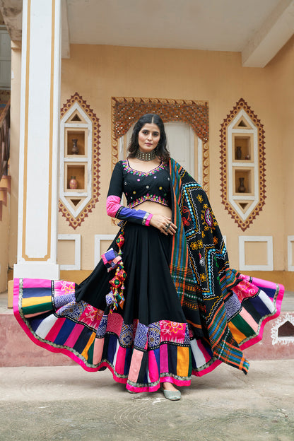 Elegant Black Embroidered Mirror Work Chaniya Choli for Navratri