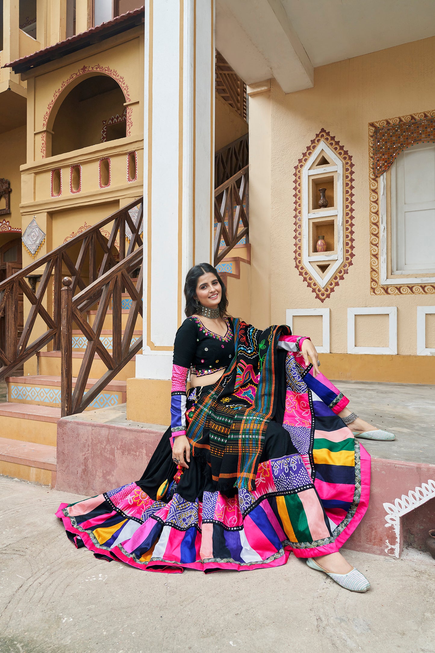 Elegant Black Embroidered Mirror Work Chaniya Choli for Navratri