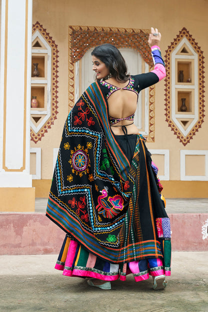 Elegant Black Embroidered Mirror Work Chaniya Choli for Navratri