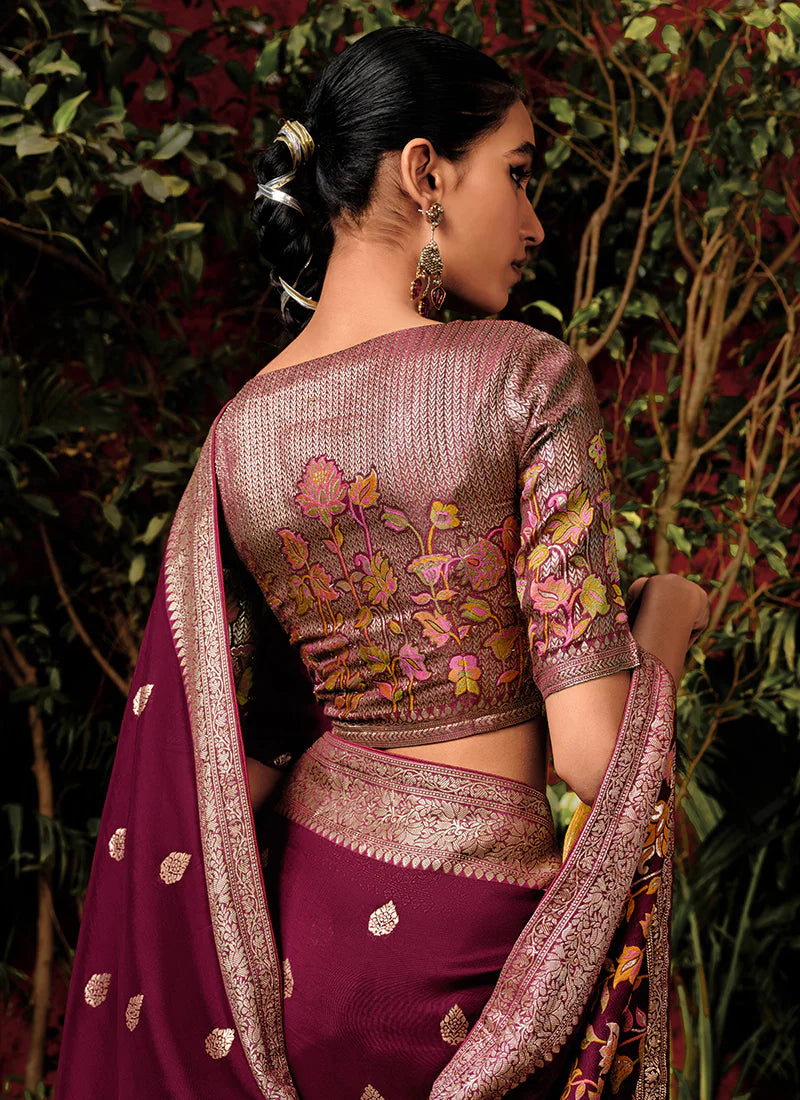 Floral Maroon Viscose Silk Saree