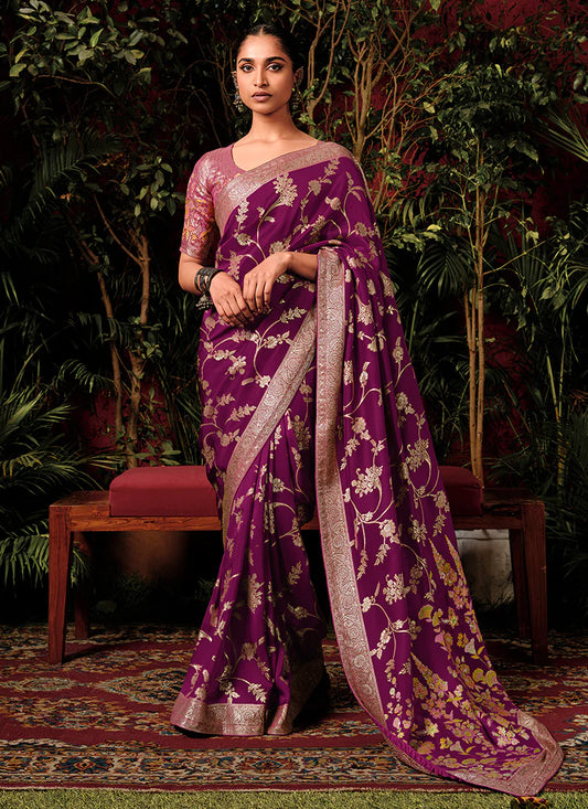 Floral Deep Wine Viscose Silk Saree