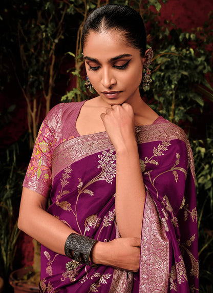 Floral Deep Wine Viscose Silk Saree