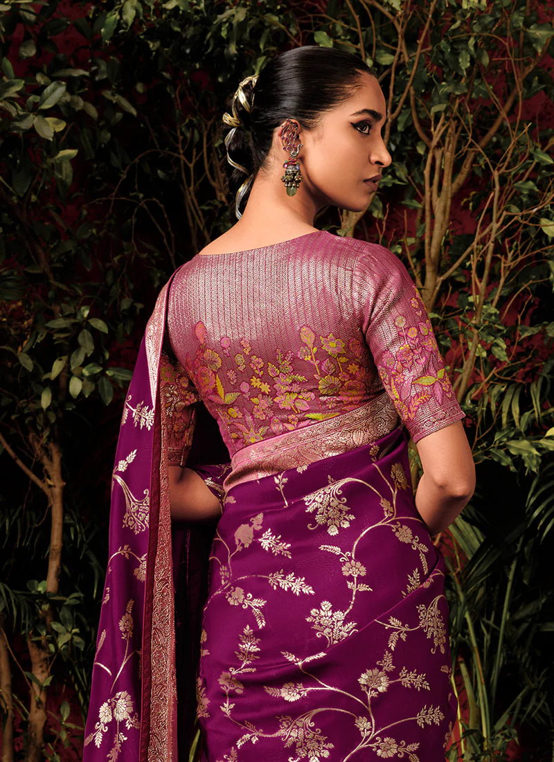 Floral Deep Wine Viscose Silk Saree