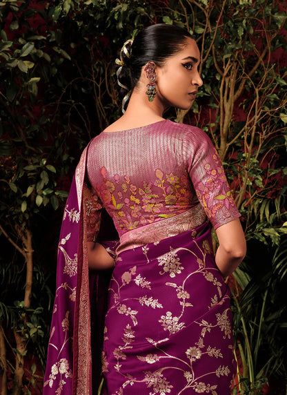 Floral Deep Wine Viscose Silk Saree