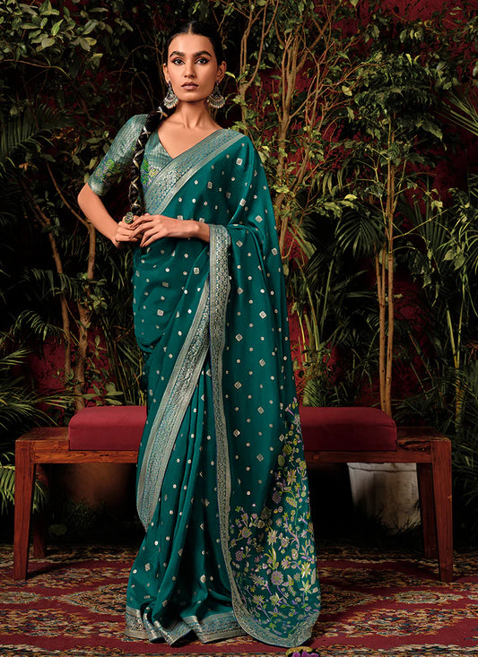 Floral Dark Green Viscose Silk Saree