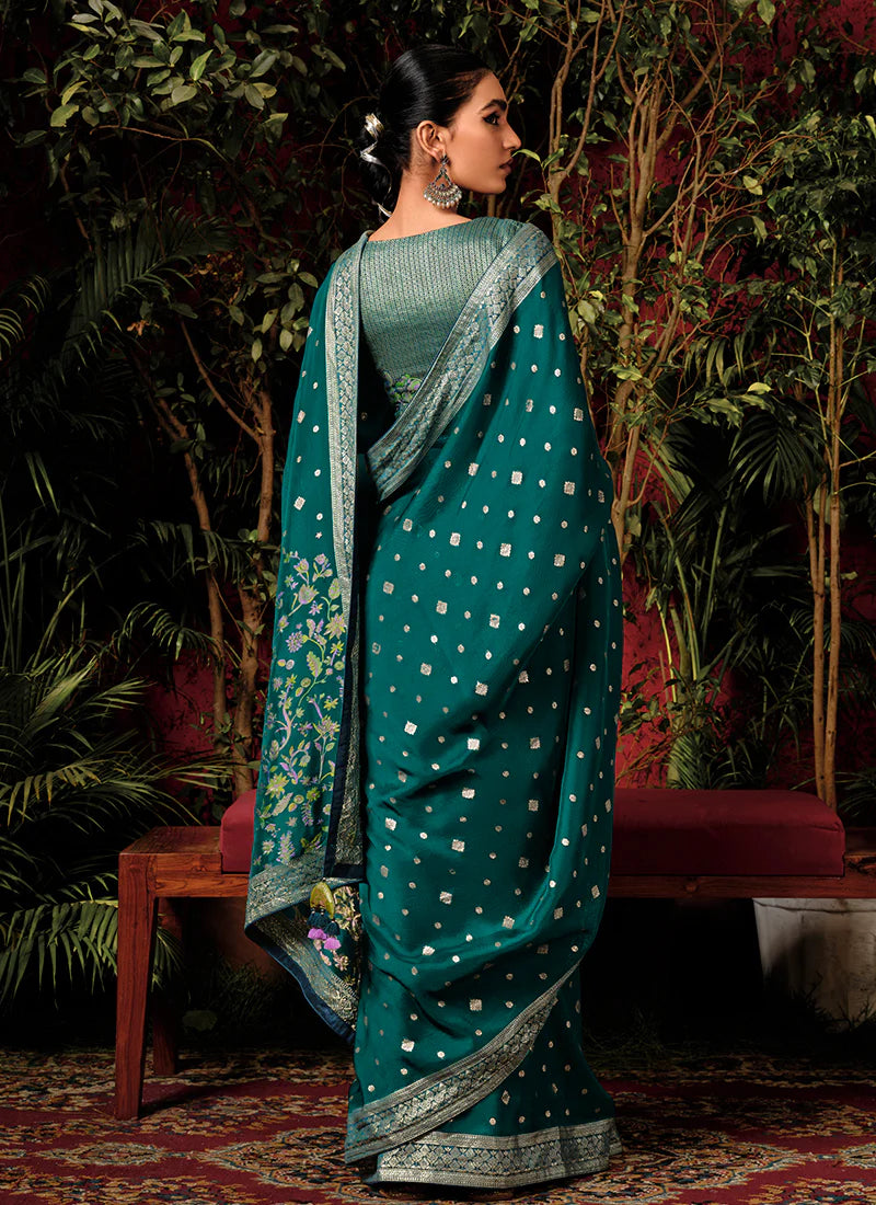 Floral Dark Green Viscose Silk Saree