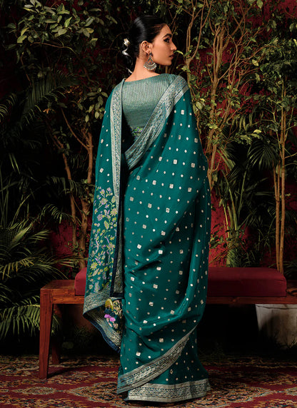 Floral Dark Green Viscose Silk Saree