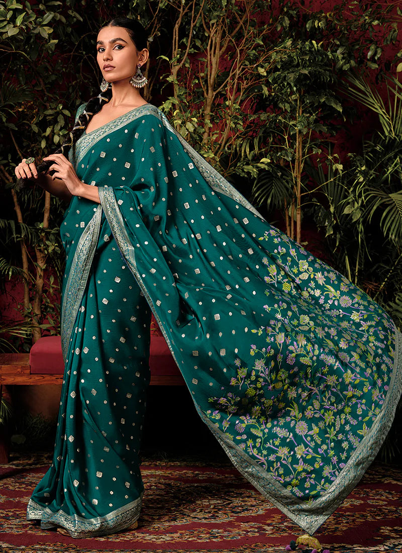 Floral Dark Green Viscose Silk Saree