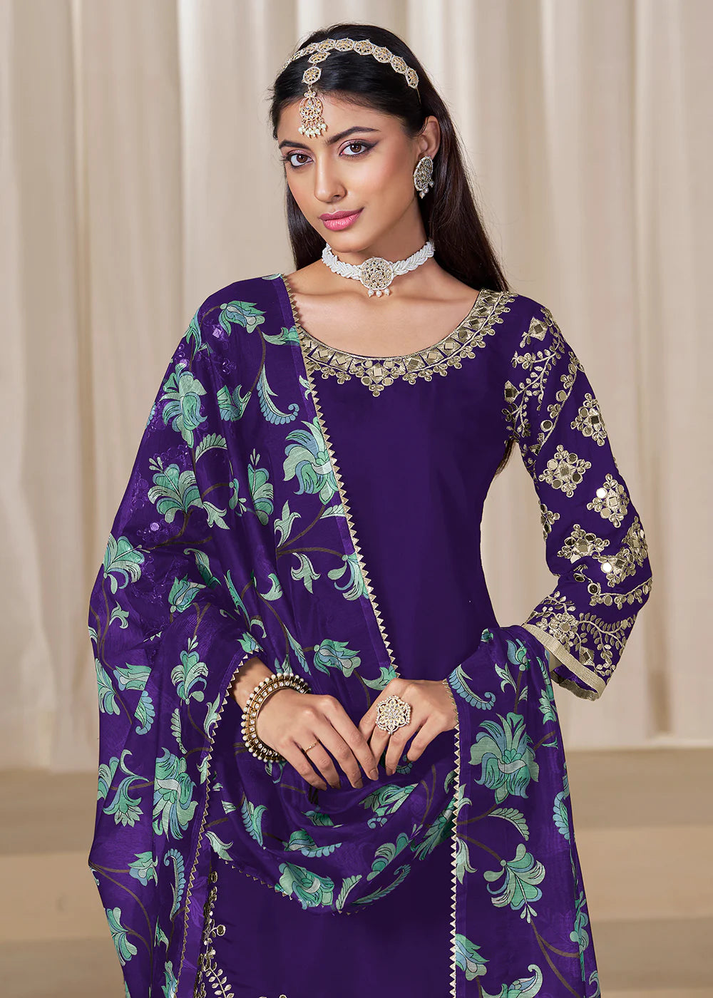 Purple Roman Silk Punjabi Salwar Suit with Embroidery & Chanderi Dupatta – Indian Pakistani Wedding & Festival Wear for Women and Girls