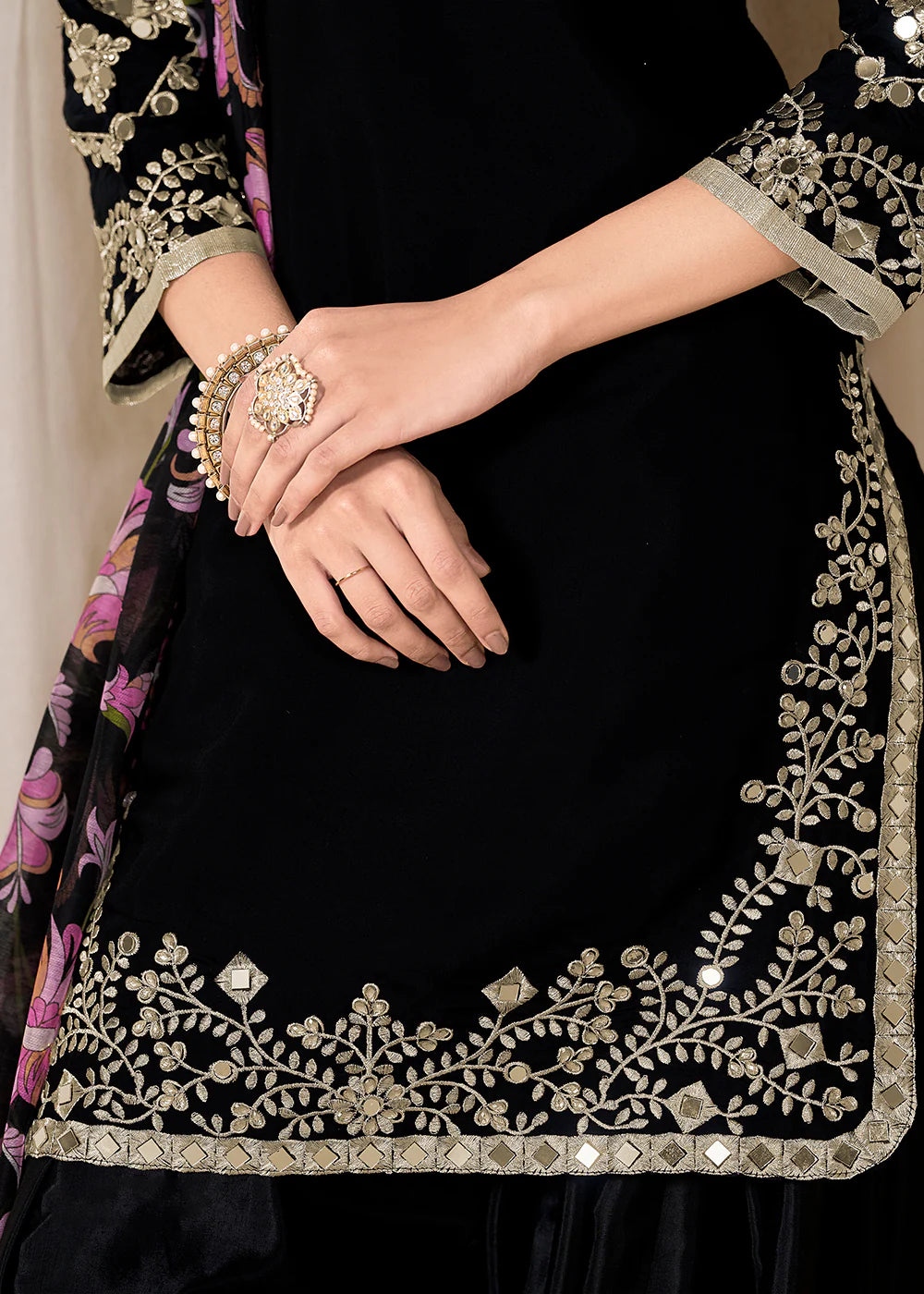 Black Roman Silk Punjabi Salwar Suit with Embroidery & Chanderi Dupatta – Indian Pakistani Wedding & Festival Wear for Women and Girls