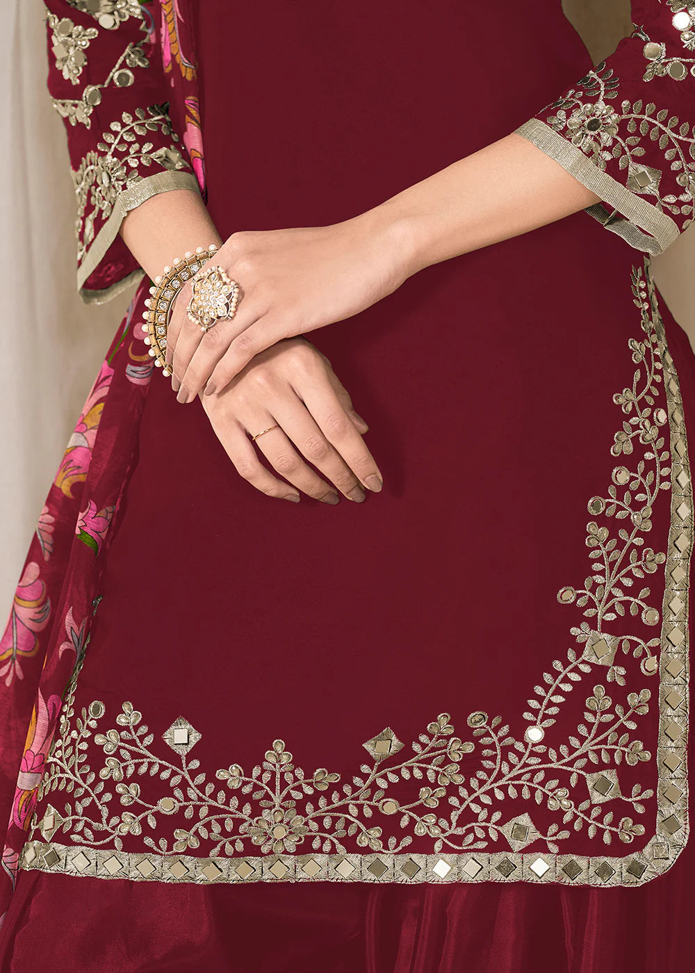 Maroon Roman Silk Punjabi Salwar Suit with Embroidery & Chanderi Dupatta – Indian Pakistani Wedding & Festival Wear