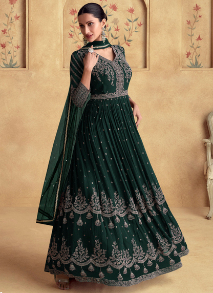 Shop Green Georgette Embroidered Anarkali Suit with Dupatta