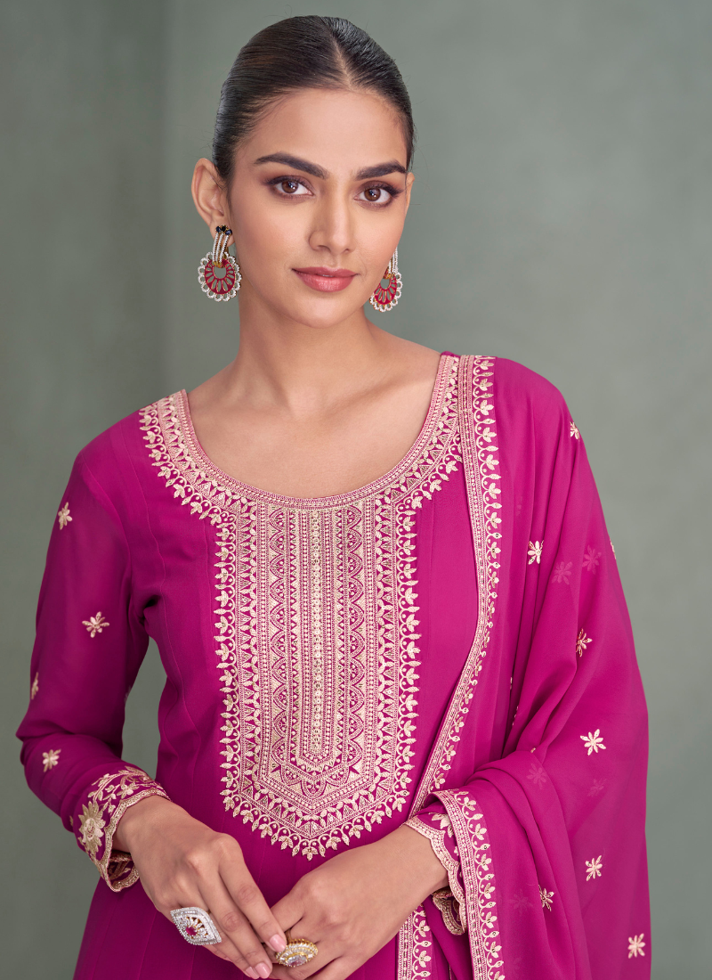 Pink Georgette Anarkali Suit with Dupatta for Indian Festival and Pakistani Wedding