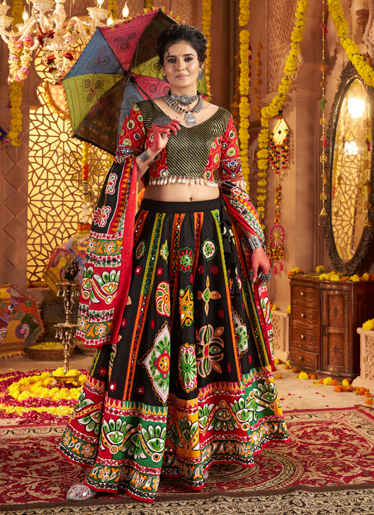 Black Navratri Chaniya Choli with Vibrant Kutchi Embroidery