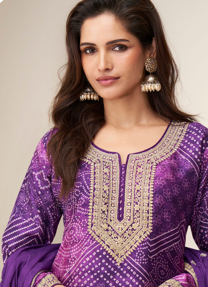 Designer Purple Sharara Suit with Zari Embroidery with Dupatta for Indian Wedding and Pakistani Festival