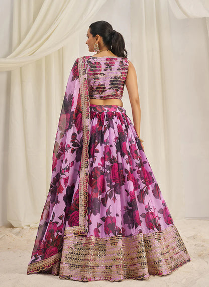 Floral Printed Baby Pink Lehenga Choli with Embroidery Detailing