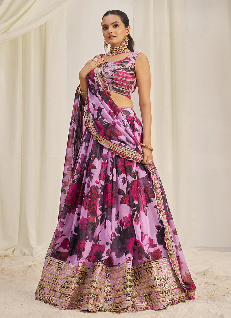 Floral Printed Baby Pink Lehenga Choli with Embroidery Detailing