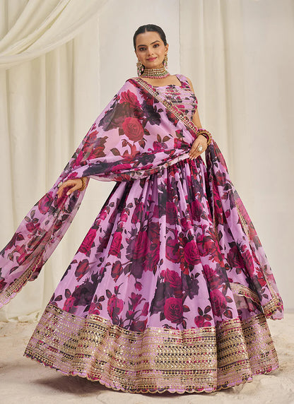 Floral Printed Baby Pink Lehenga Choli with Embroidery Detailing