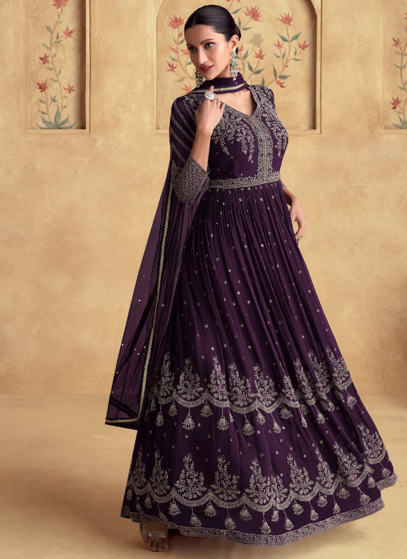 Buy Purple Georgette Embroidered Anarkali Suit with Dupatta 