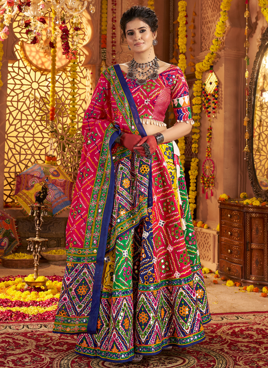 Multicolor Traditional Navratri Chaniya Choli in Organic Cotton