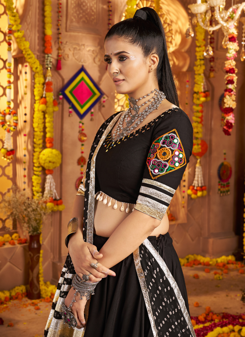 Black Chaniya Choli With Dupatta For Navratri Festival – Mirror, Thread, Embroidery Work – Garba Special 2025 Collection