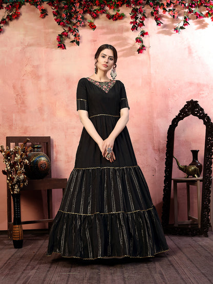 Black Exclusive Sequins Embroidered Anarkali Gown Collection