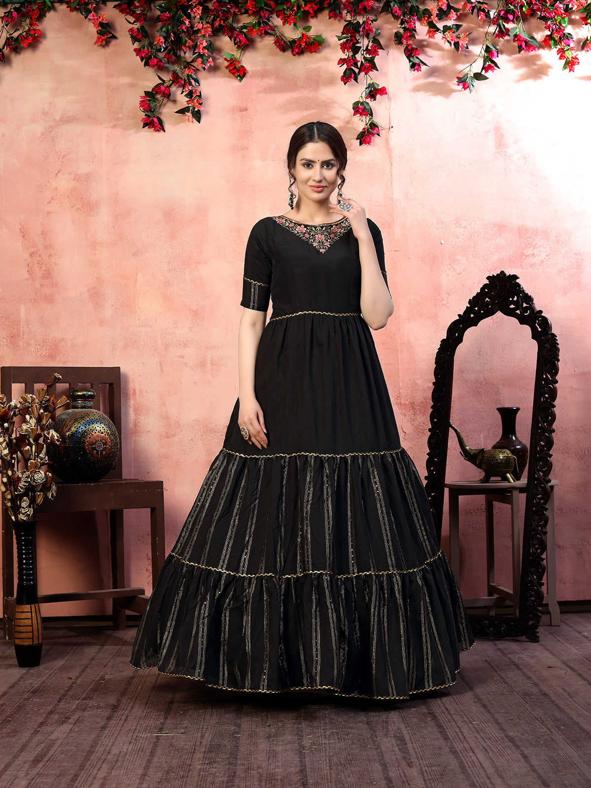 Black Exclusive Sequins Embroidered Anarkali Gown Collection