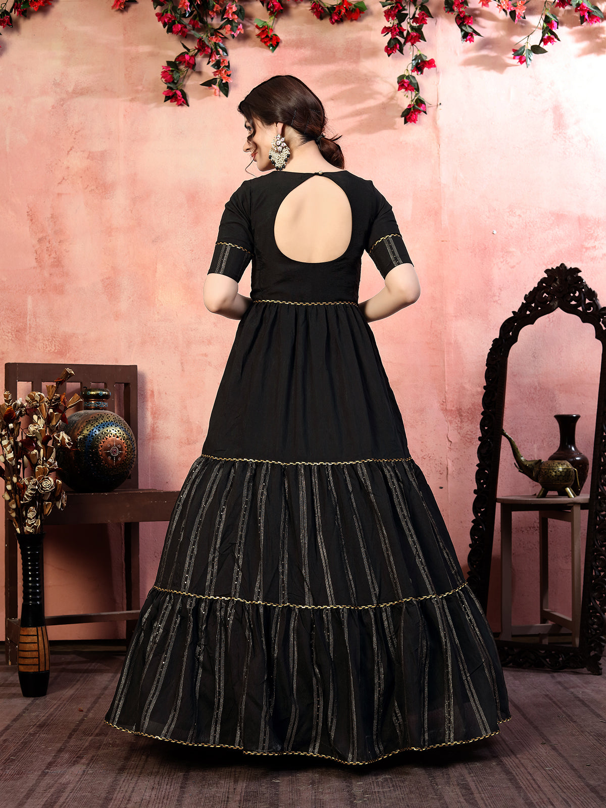 Black Exclusive Sequins Embroidered Anarkali Gown Collection