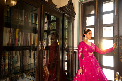 Pink Cotton Shibori Print With Sequince Embroidered Anarkali Gown