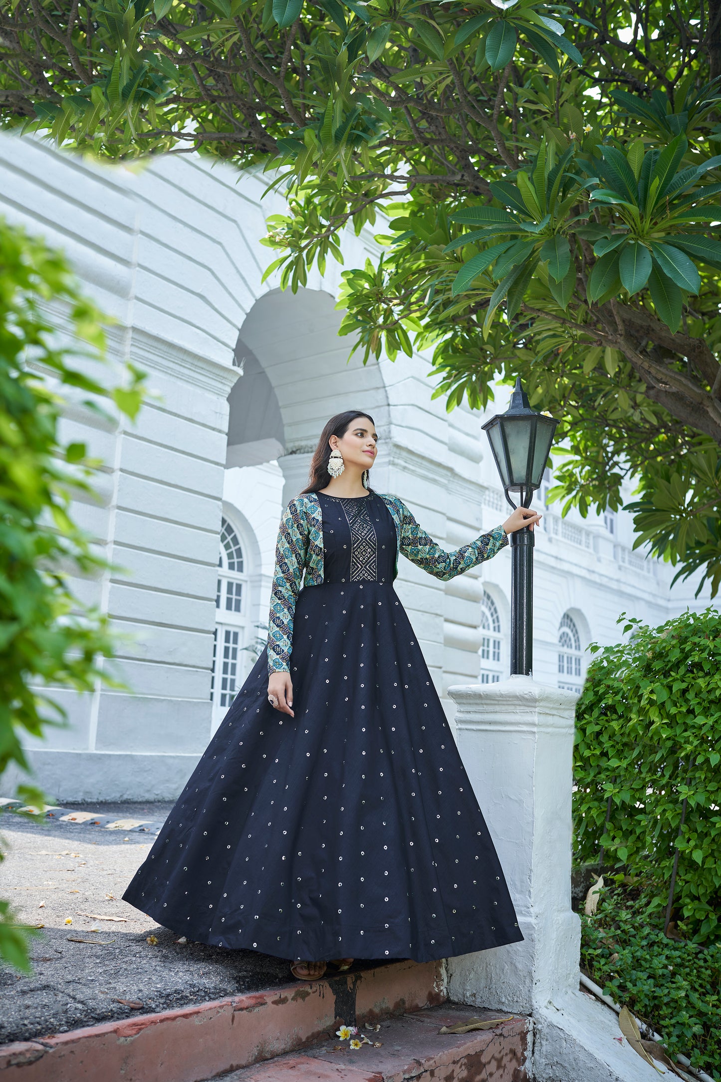 Elevate your festive look with the Blue Sequence Embroidered Anarkali Gown