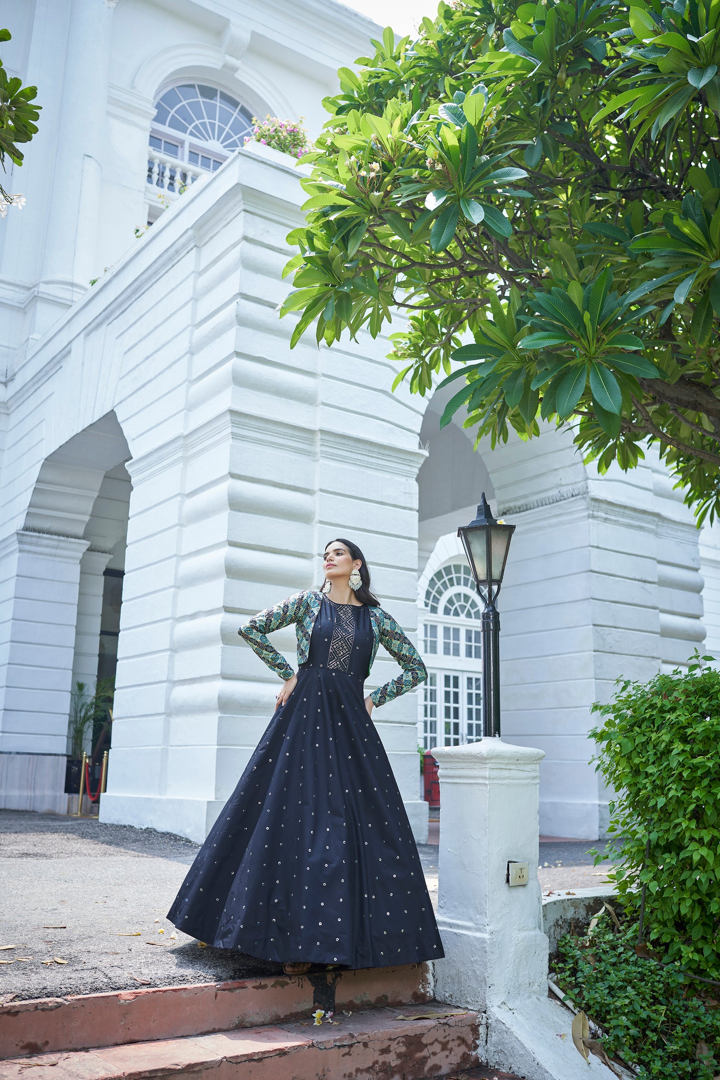 Elevate your festive look with the Blue Sequence Embroidered Anarkali Gown