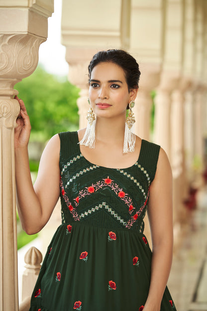 Olive Green Georgette Thread And Sequince Embroidered Anarkali Gown