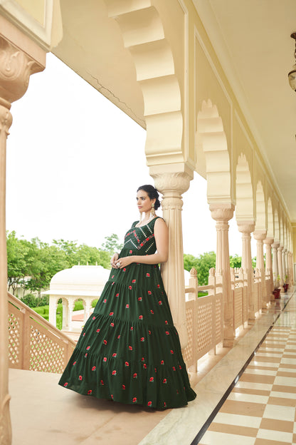 Olive Green Georgette Thread And Sequince Embroidered Anarkali Gown