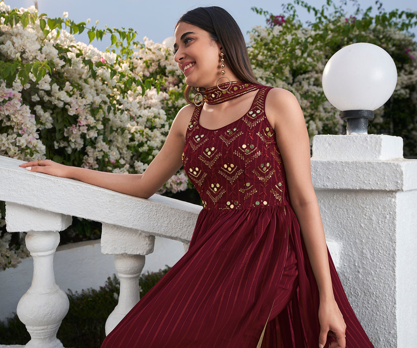 Maroon Zari and Sequence High Slit Anarkali Suit