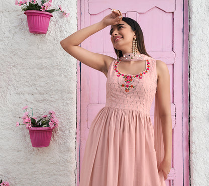 Peach Sequined Palazzo Suit