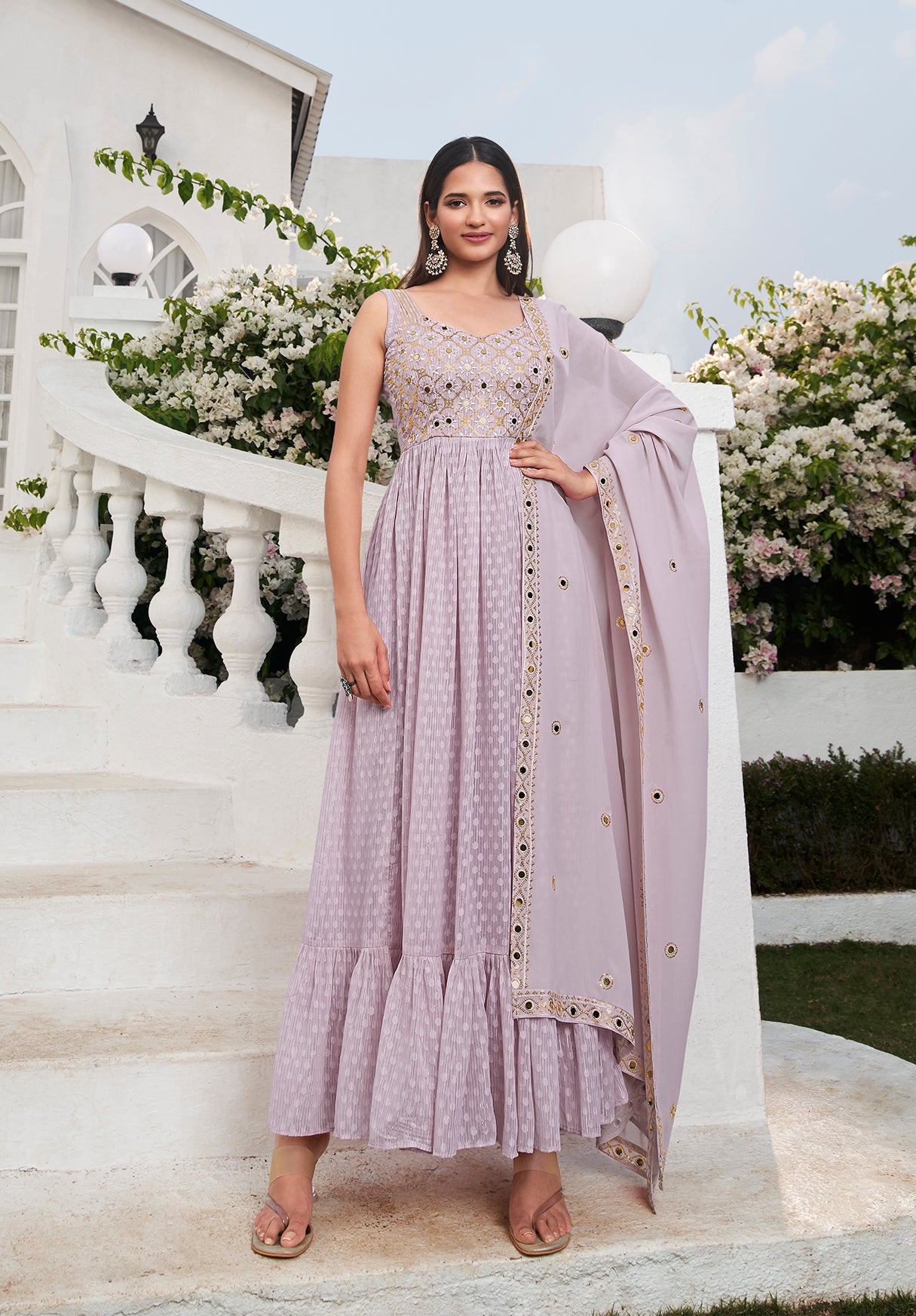 Dusty Lavender Sequined Palazzo Suit