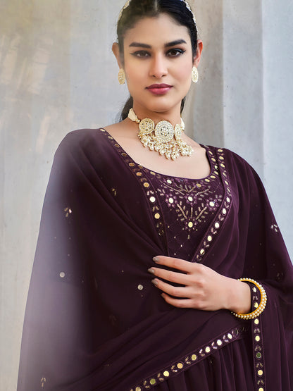 Mesmerizing Wine Seqined Georgette Marriage Wear Palazzo Suit