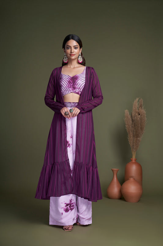 Purple Silk Traditional Indian Ethnic Koti Style Palazzo Collection