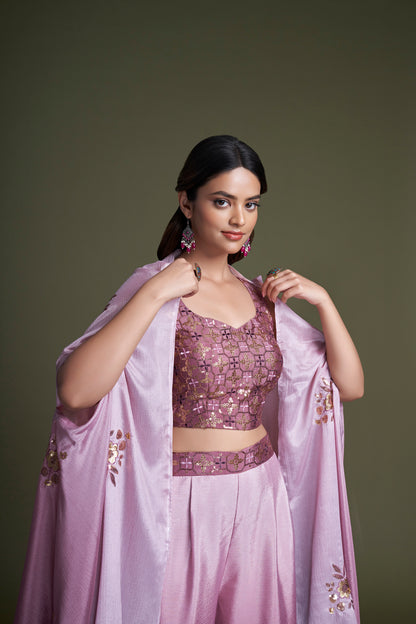 Pink Chinon Festive Wear Regular Fit Koti With Palazzo Collection