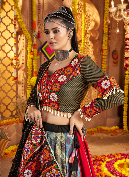 Multicolor Chaniya Choli with Dupatta for Navratri 2025 Garba Night – Mirror, Thread & Embroidery Work