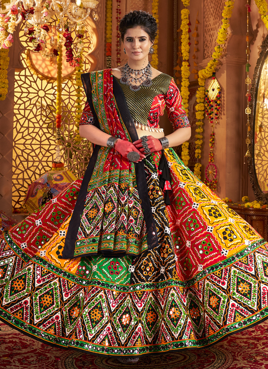 Designer Multicolor Chaniya Choli for Navratri with Aari Foil Work
